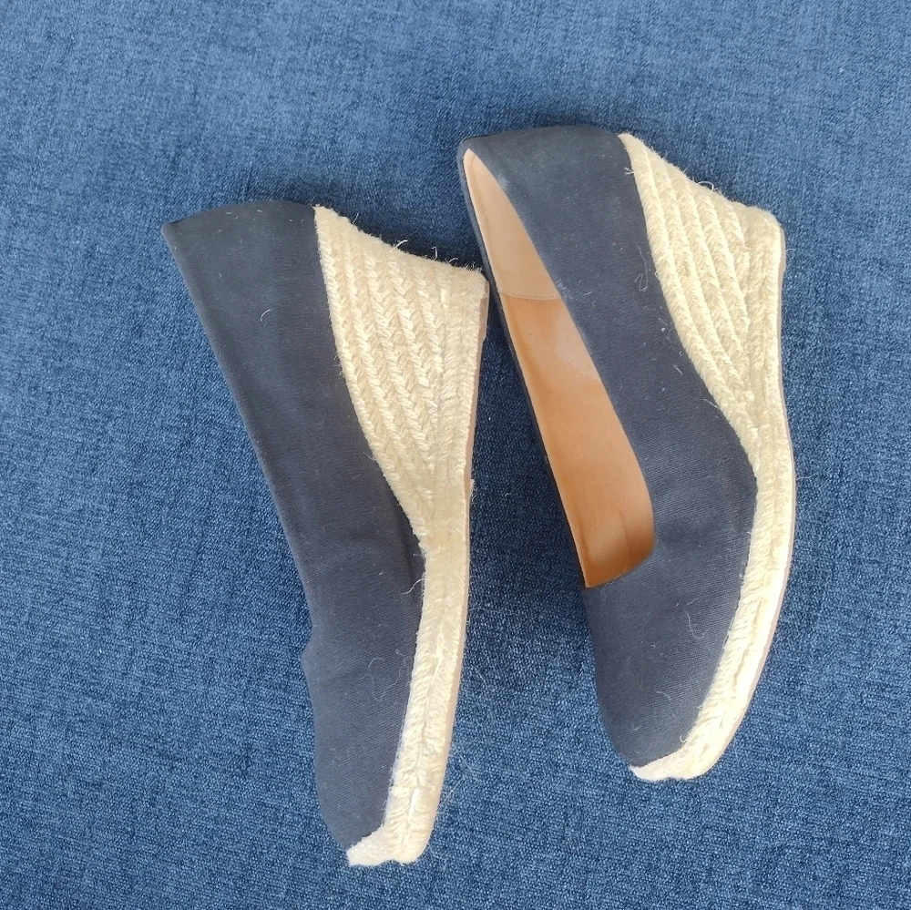 J.Crew Canvas Espadrille Wedge Heels Black Size 10 AL003 Women’s Classic Summer